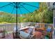 Relaxing back deck offering outdoor seating, shade from an umbrella, and scenic views of the pond at 5394 Clairmont Ln, North Charleston, SC 29420