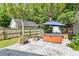 Backyard patio featuring a hot tub, fire pit, and lush landscaping at 578 Delafield Dr, Summerville, SC 29483