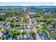 Picturesque aerial view of a neighborhood with mature trees, colorful homes, and the city skyline in the background at 6 Dewey St, Charleston, SC 29403