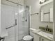 Modern bathroom featuring a glass shower, marble countertop, and stainless steel fixtures at 10 Stallion Ct, Charleston, SC 29407