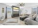 Spacious living room featuring a cozy gray sectional, modern fireplace, large screen TV and stylish decor at 120 Haverhill St, Summerville, SC 29486