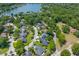 Aerial view of a residential neighborhood with mature trees and community lake at 1441 Waterside Ct, Mount Pleasant, SC 29464