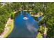 Aerial view of a pond with fountain surrounded by lush trees and charming community at 1844 Hubbell Dr, Mount Pleasant, SC 29466