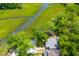 Aerial view of a cozy home surrounded by lush greenery and a serene waterway, offering a peaceful and private retreat at 1915 Quitman St, North Charleston, SC 29405