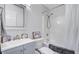 Bathroom featuring a shower/tub combination, grey vanity, sink and square mirror at 232 Moon Dance Ln, Summerville, SC 29483