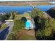 Aerial view of the community pool and hot tub near the water and the train tracks at 2847 Limestone Blvd, Charleston, SC 29414