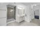 Well-lit bathroom with a glass shower and a white vanity at 3020 River Vista Way, Mount Pleasant, SC 29466