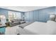 Spacious blue bedroom with white bedding, sitting area, and geometric wall paneling at 331 Saddlewood Dr, Charleston, SC 29414