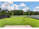 Grassy backyard with white picket fence, black fence, and trees at 425 W Respite Ln, Summerville, SC 29483