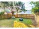 Enclosed backyard with a privacy fence, firepit and a white bench, perfect for outdoor gatherings at 623 Bay Tree Ct, Mount Pleasant, SC 29464