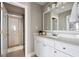 This charming bathroom offers a shower and a white vanity with drawers at 623 Bay Tree Ct, Mount Pleasant, SC 29464