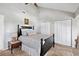 This bright main bedroom features large closets and a ceiling fan at 623 Bay Tree Ct, Mount Pleasant, SC 29464