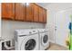Well-equipped laundry room with front-load washer and dryer, plus ample cabinet space for storage at 644 Grassy Hill Rd, Summerville, SC 29483