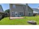 A charming brick patio with seating complements the lush, fenced backyard and fire pit at 112 Worthington Dr, Moncks Corner, SC 29461