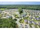Expansive aerial shot of a vibrant neighborhood surrounded by lush green forests and a central pond at 123 Gaslight Blvd, Summerville, SC 29483