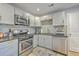 Efficient kitchen with stainless appliances, gray cabinets, and stylish tile backsplash at 131 Harvey Ave, Goose Creek, SC 29445