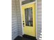 Close-up of the front door, showcasing its distinctive yellow color and glass paned design at 1346 Ellison Run, Charleston, SC 29412