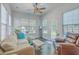 Bright and airy sunroom with comfortable seating, natural light, and a ceiling fan at 139 Back Tee Cir, Summerville, SC 29485