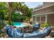 Relaxing backyard with an inviting pool, lounge seating, and tropical landscaping at 171 Queen St, Charleston, SC 29401