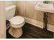 Bathroom featuring a toilet and sink with modern plumbing, set on wood-look flooring at 21877 Lowcountry Hwy, Ruffin, SC 29475