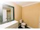 Cozy bathroom features wood-style flooring, vanity, and a toilet at 21877 Lowcountry Hwy, Ruffin, SC 29475
