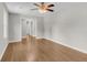 Neutral bedroom featuring hardwood floors and a modern ceiling fan at 245 Clarine Dr, Goose Creek, SC 29445