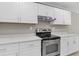 Modern kitchen featuring white cabinets, stainless steel range and hood, and light countertops at 245 Clarine Dr, Goose Creek, SC 29445