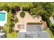 Aerial view of backyard oasis: pool, brick patio, outdoor kitchen and pergola at 3028 River Vista Drive Way, Mount Pleasant, SC 29466