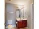 Bathroom showcasing a single vanity, toilet, and updated fixtures, for everyday functionality at 4969 Franconia Dr, Summerville, SC 29485