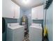 Functional laundry room with ample storage cabinets and modern washer and dryer units for convenience at 7 Plainfield Dr, Charleston, SC 29407