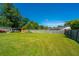 Spacious fenced backyard featuring lush green grass, shed, and covered parking at 127 Rahway Rd, Goose Creek, SC 29445