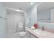 Clean bathroom featuring a shower, granite-look counter top, and fresh white towels at 1334 Pelican Watch Villas, Seabrook Island, SC 29455