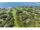 Aerial view of golf course homes shaded by lush trees near the shoreline at 146 High Hammock Villas, Seabrook Island, SC 29455