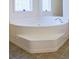 Close-up of a bathroom featuring a large jacuzzi tub, tiled floor, and glass block window at 153 Willow Brook Way, Cordesville, SC 29434