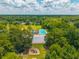Aerial view showcases community pool, tennis courts, playground and the surrounding lush green landscape at 2005 Thornhill Dr, Summerville, SC 29485