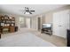 Spacious bedroom with two large closets, desk, ceiling fan, and a view from the bed at 2005 Thornhill Dr, Summerville, SC 29485