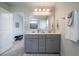 Bright bathroom featuring a double vanity, grey cabinetry and stylish fixtures at 2017 Geranium Ln, Johns Island, SC 29455