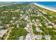 Stunning aerial shot revealing charming homes in tree-filled neighborhood next to an inviting sandy beach at 2407 Cameron Blvd, Isle of Palms, SC 29451
