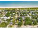 Expansive aerial view showcasing beachside homes and lush trees meeting the ocean, idyllic neighborhood at 2407 Cameron Blvd, Isle of Palms, SC 29451