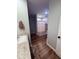 Bright bathroom with a single sink vanity, granite countertops, and decorative shower curtain at 2460 Bama Rd, Cottageville, SC 29435