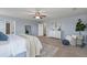 Spacious bedroom with an ensuite bathroom, carpet floors, a ceiling fan, and plenty of natural light at 364 Deep River Rd, Summerville, SC 29486