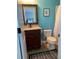 Bright bathroom featuring a vanity and toilet; note patterned mirror and towel at 3808 Tupelo Branch Row, Mount Pleasant, SC 29429