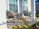 Cozy front porch with stylish rattan chairs and tropical-themed pillows at 4407 Palm Shadow Dr, Summerville, SC 29485