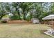 Spacious backyard with a shed, mature trees, and a well-kept lawn at 5028 Victoria Ave, North Charleston, SC 29405
