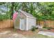 Well-maintained shed offers extra storage space in a neatly fenced backyard at 5028 Victoria Ave, North Charleston, SC 29405
