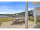 Outdoor patio perfect for entertaining with dining table and views of the lake at 515 Purple Finch Rd, Summerville, SC 29486