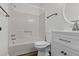 Bright bathroom with a shower-tub combo, white vanity, and modern fixtures offering comfort and convenience at 7950 Parklane Ct # C, North Charleston, SC 29418