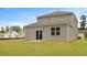 Backyard of a new house showing green grass, gray siding, and sliding glass door at 1035 Forrest Creek Dr, Summerville, SC 29483