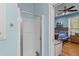 Bathroom features a walk in shower with clear glass door to the rest of the bedroom at 110 Huntington Ct, Walterboro, SC 29488