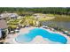 Aerial view of a resort-style pool with a large lake, palm trees, and several homes in the community at 114 Magnolia House Dr, Summerville, SC 29486